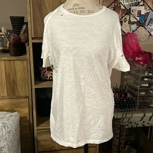 Express Distressed White Crew Neck Tee - Large